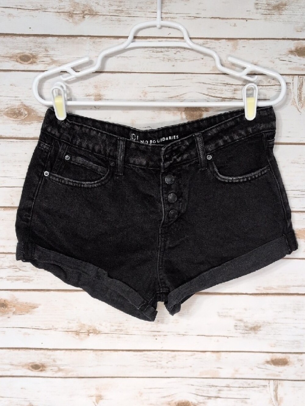 No Boundaries Black Low-Rise Rolled Hem Denim Shorts - Picture 7 of 8